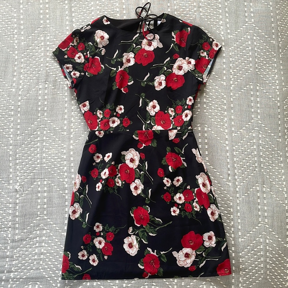 Revolve black floral mini dress sz S